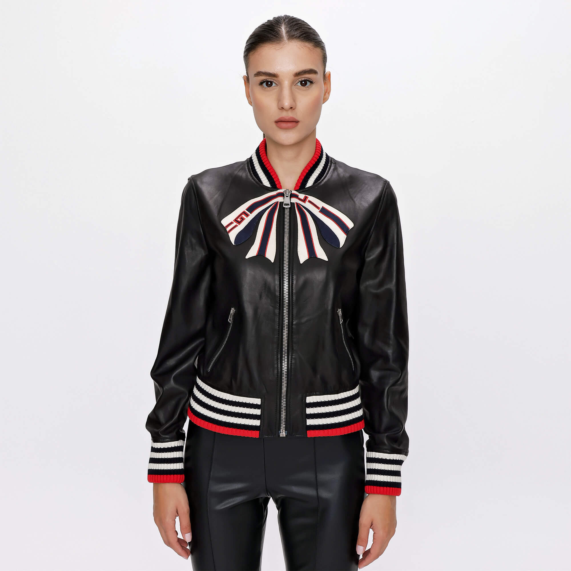 Gucci - Black Leather Zıp Jacket